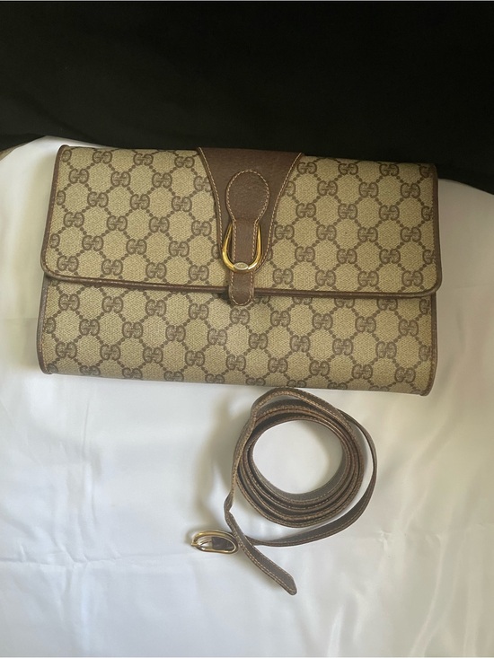 Gucci Other - #68. Authentic Gucci GG Supreme Canvas Foldover Clutch Bag with Gold-Tone Buckle